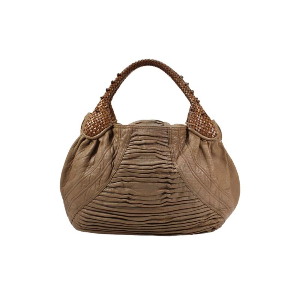 Fendi Womens Leather Woven Braided Spy Shoulder Handbag Brown